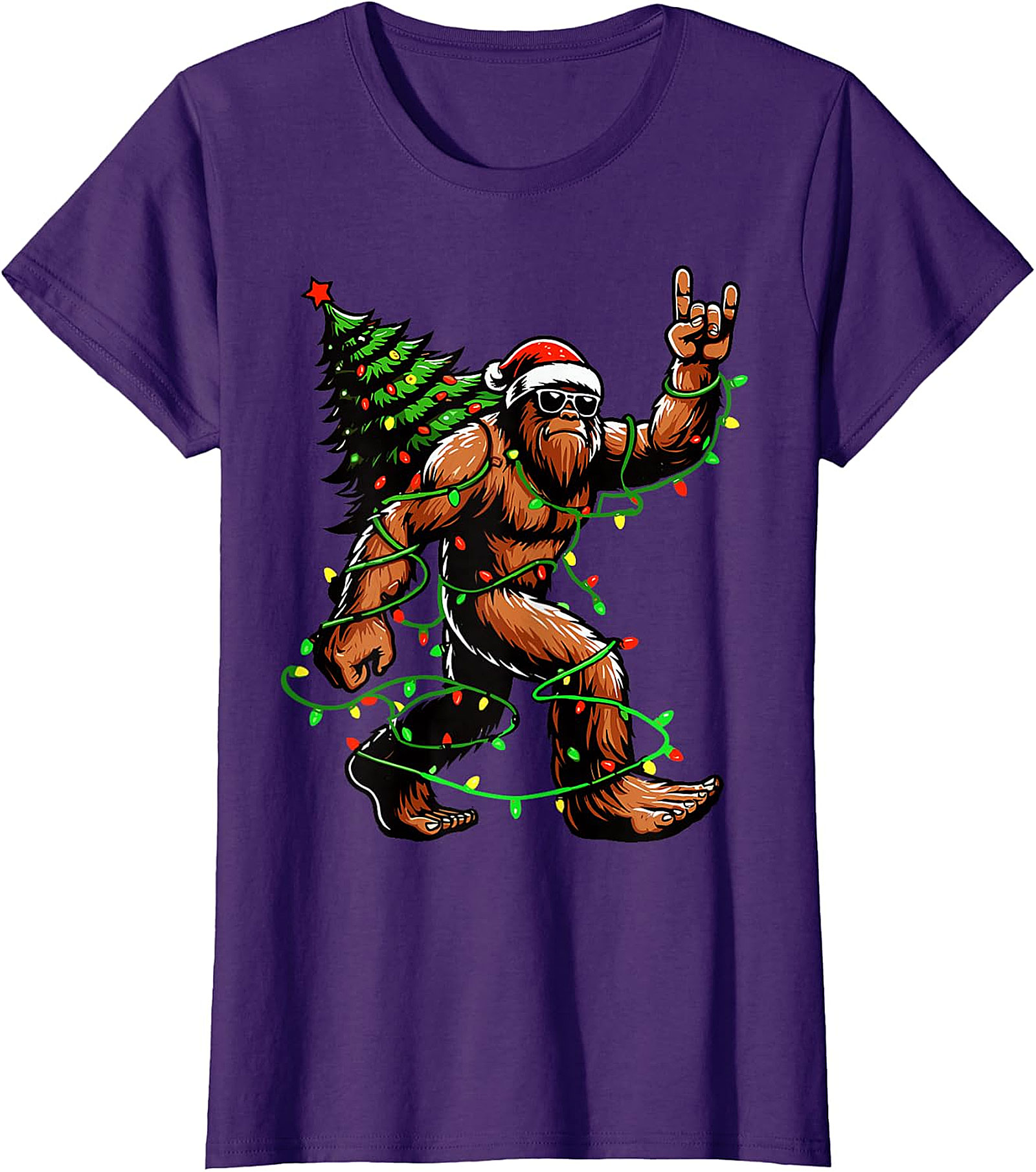  Bigfoot Rock & Roll Christmas T-Shirt | Sasquatch Holiday Tee