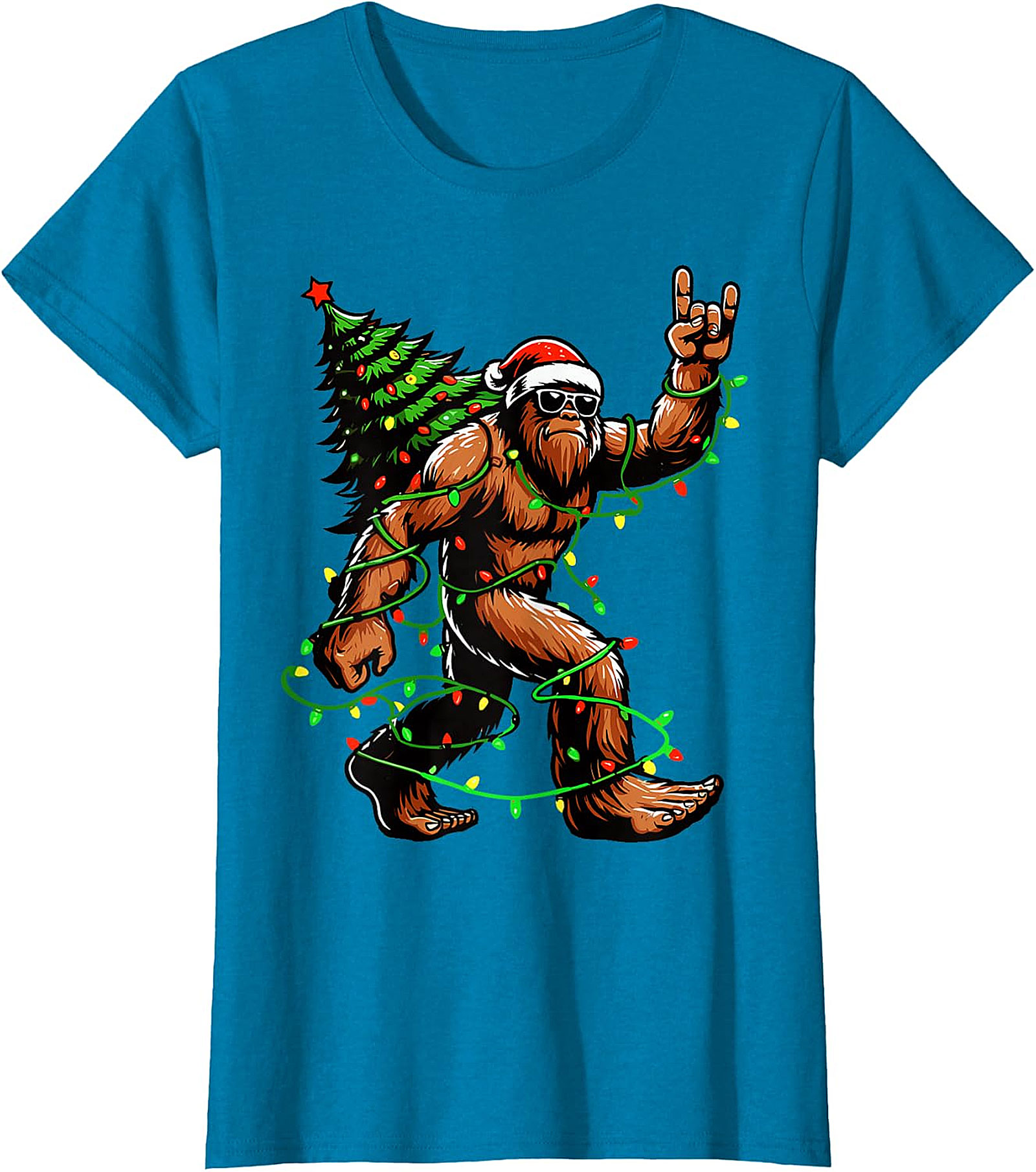  Bigfoot Rock & Roll Christmas T-Shirt | Sasquatch Holiday Tee