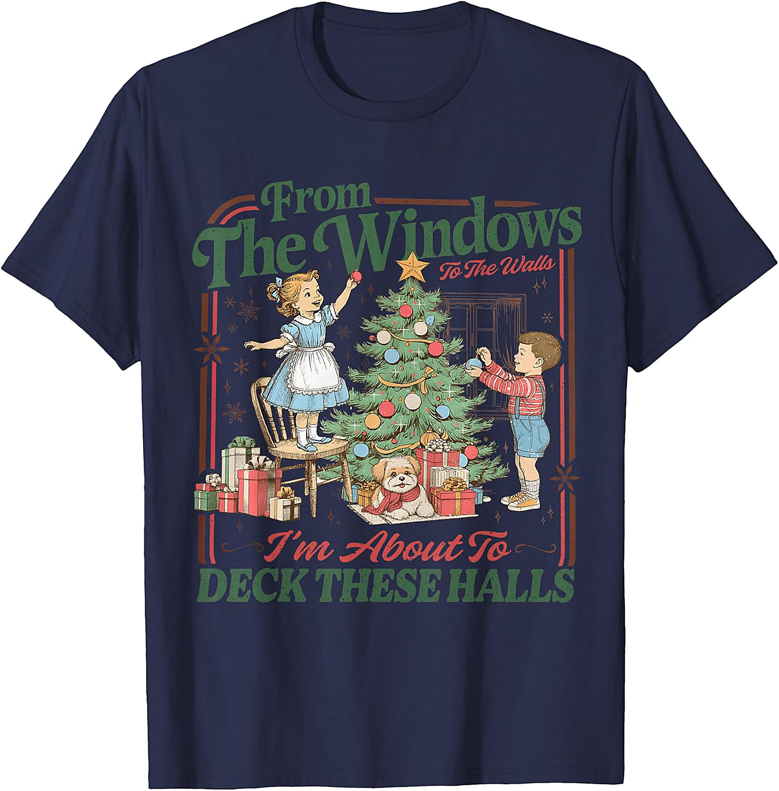 Deck These Halls Vintage Christmas T-Shirt | Retro Holiday Tee