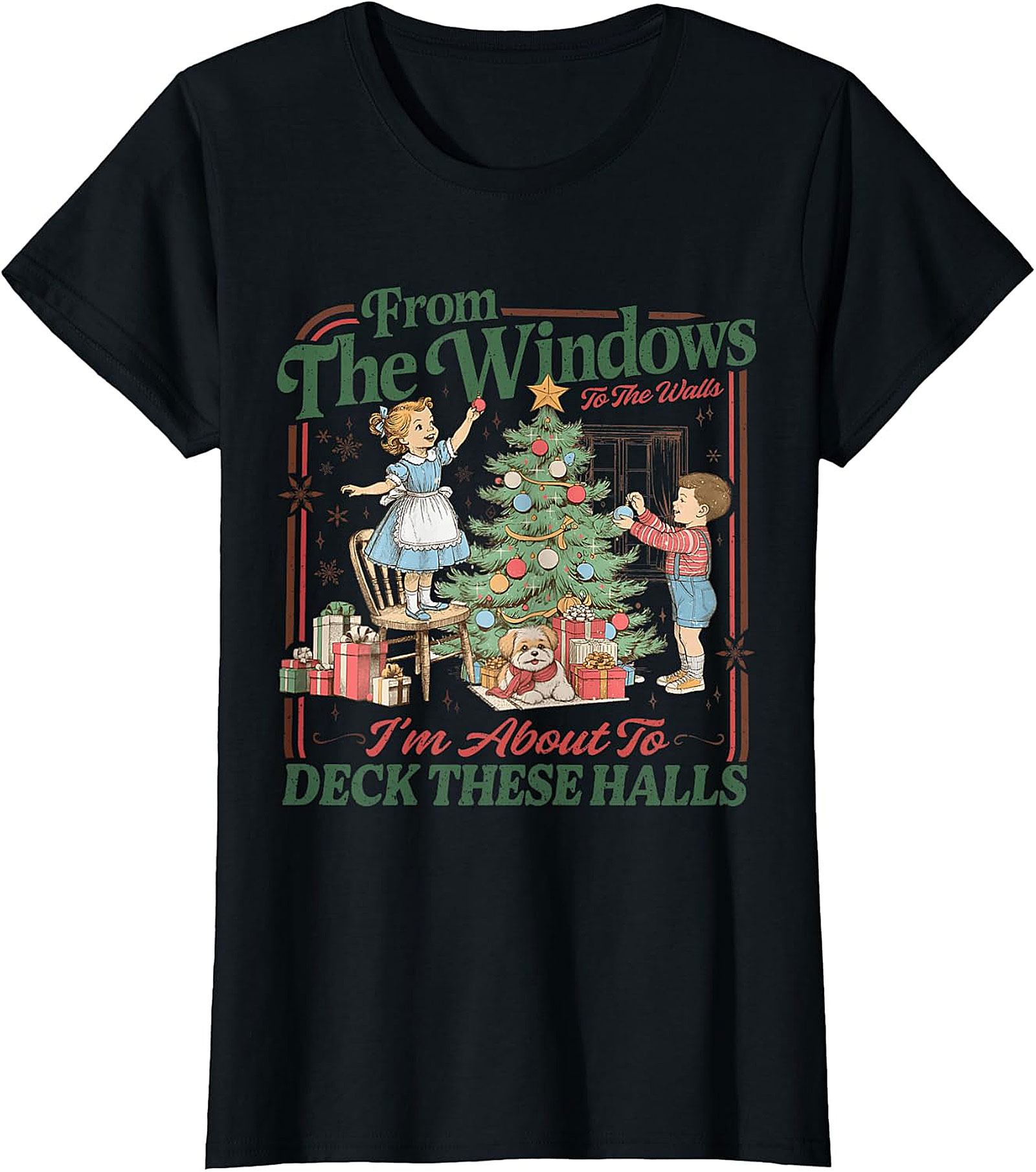 Deck These Halls Vintage Christmas T-Shirt | Retro Holiday Tee