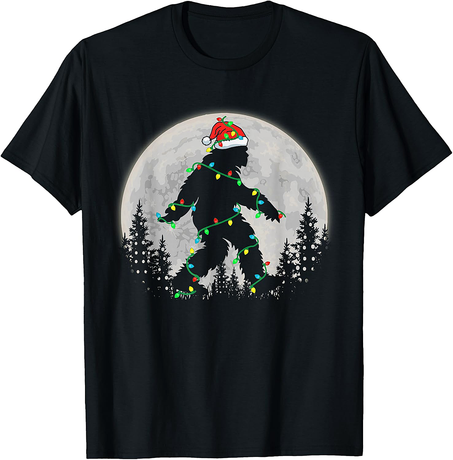Bigfoot Santa Christmas Tree Lights Funny Xmas Sasquatch T-Shirt