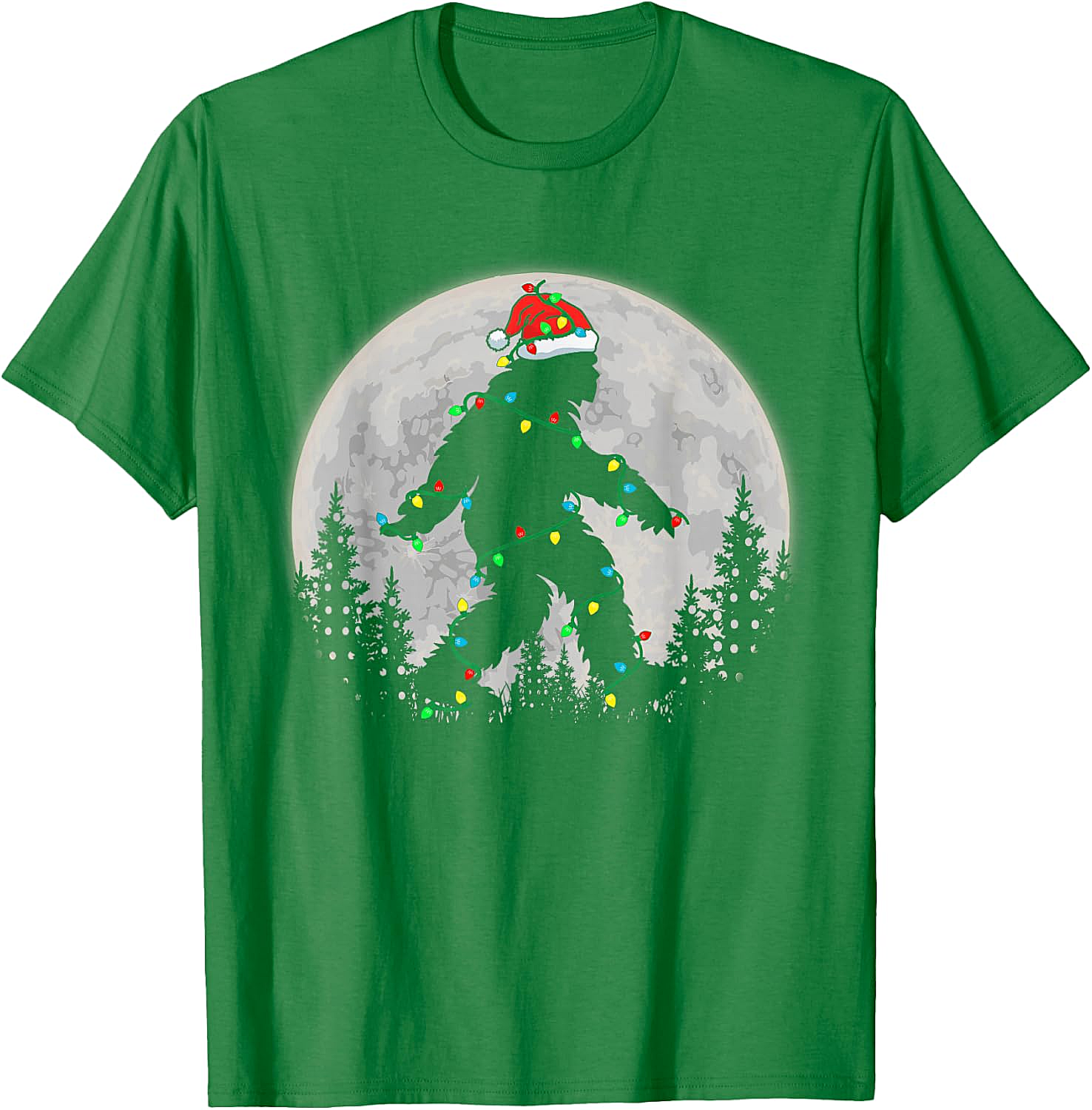 Bigfoot Santa Christmas Tree Lights Funny Xmas Sasquatch T-Shirt