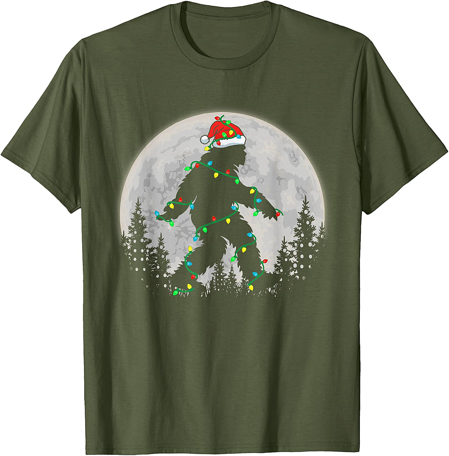 Bigfoot Santa Christmas Tree Lights Funny Xmas Sasquatch T-Shirt