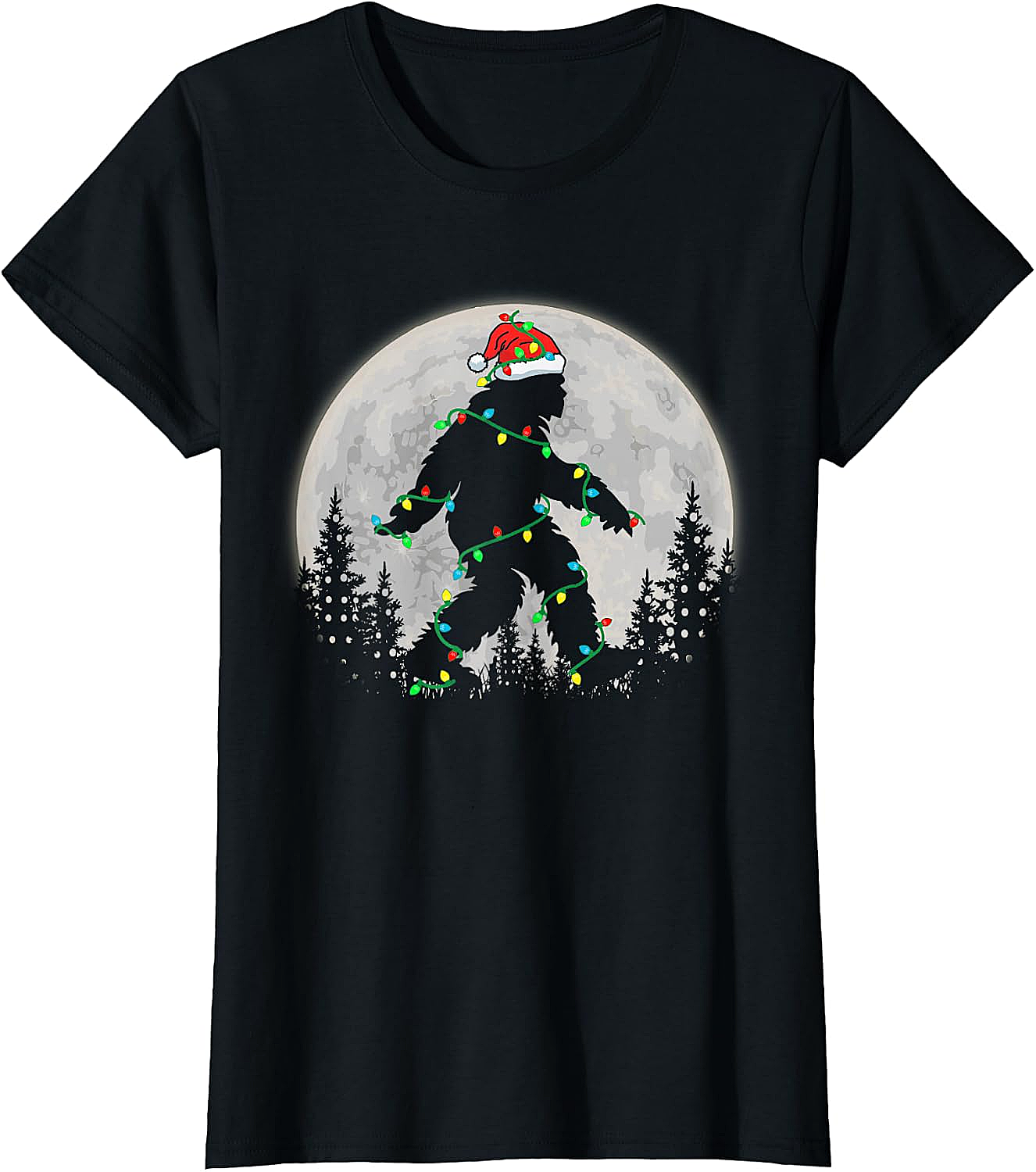 Bigfoot Santa Christmas Tree Lights Funny Xmas Sasquatch T-Shirt