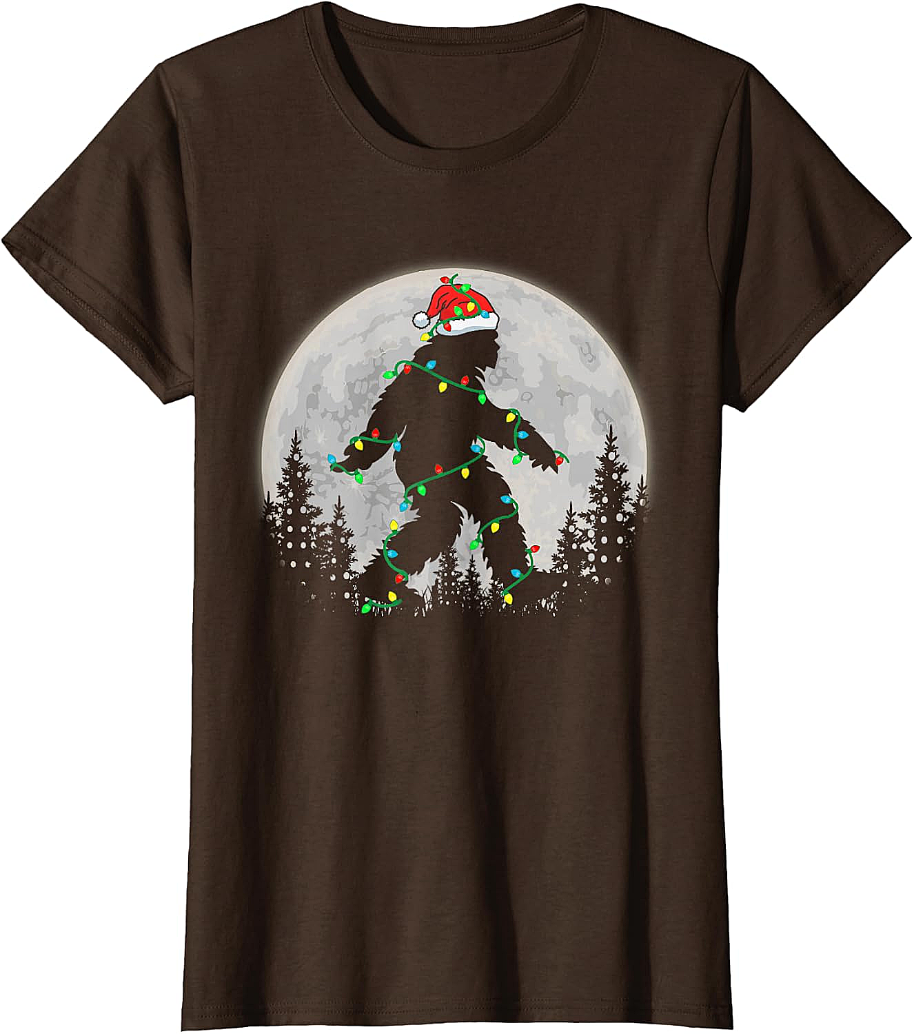 Bigfoot Santa Christmas Tree Lights Funny Xmas Sasquatch T-Shirt