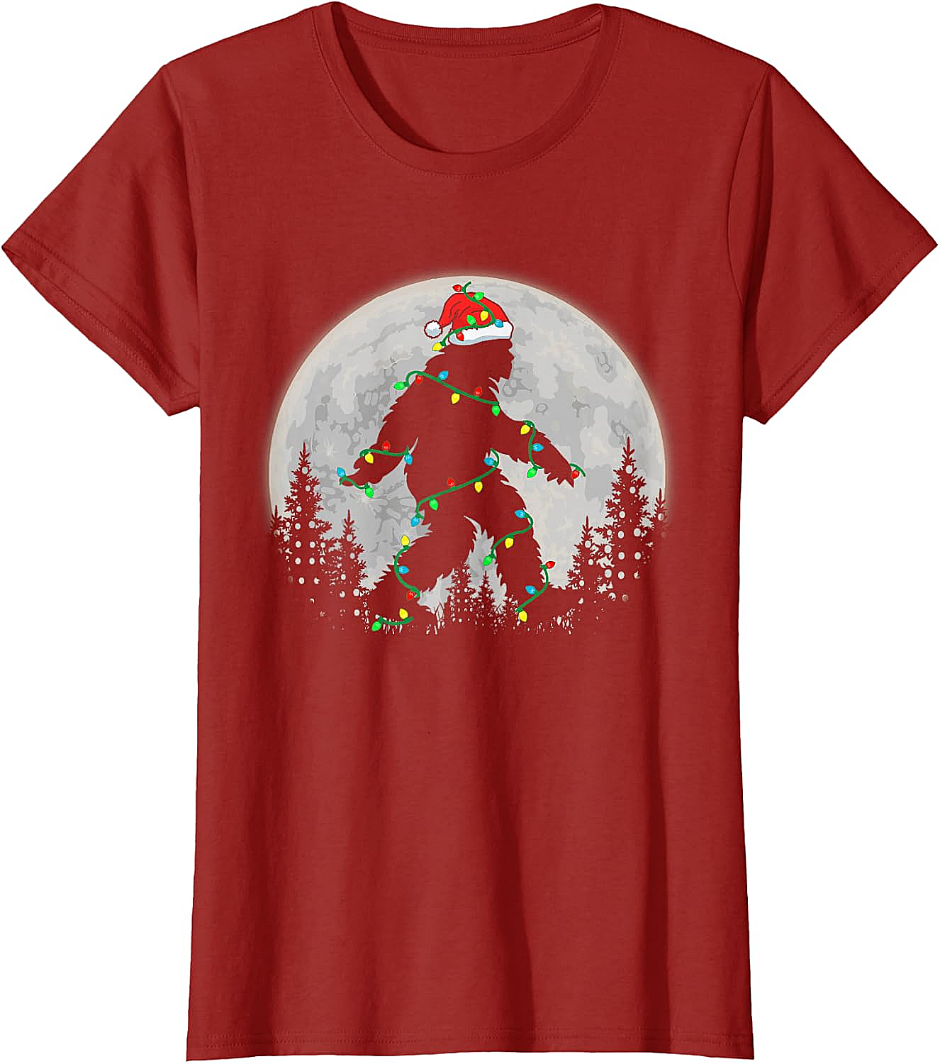 Bigfoot Santa Christmas Tree Lights Funny Xmas Sasquatch T-Shirt