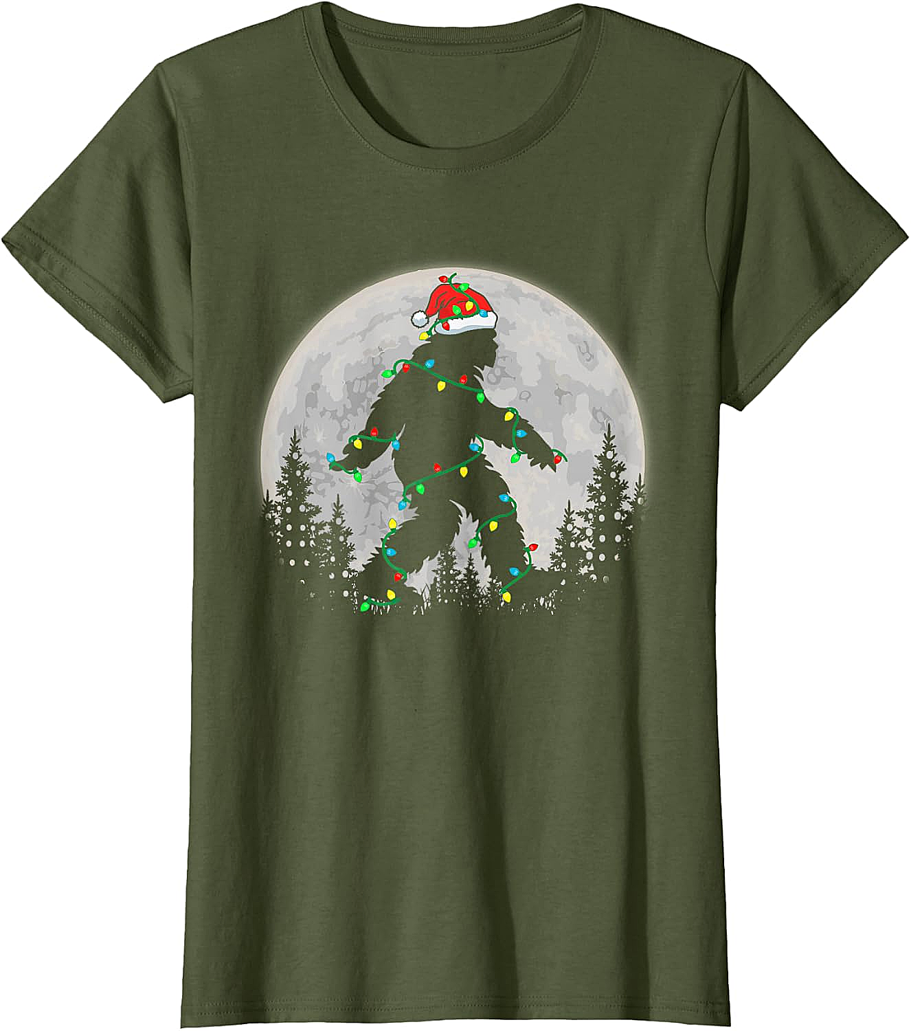 Bigfoot Santa Christmas Tree Lights Funny Xmas Sasquatch T-Shirt