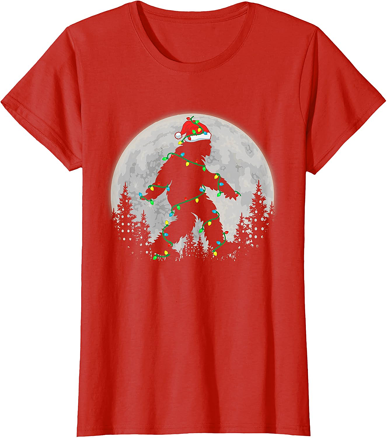 Bigfoot Santa Christmas Tree Lights Funny Xmas Sasquatch T-Shirt