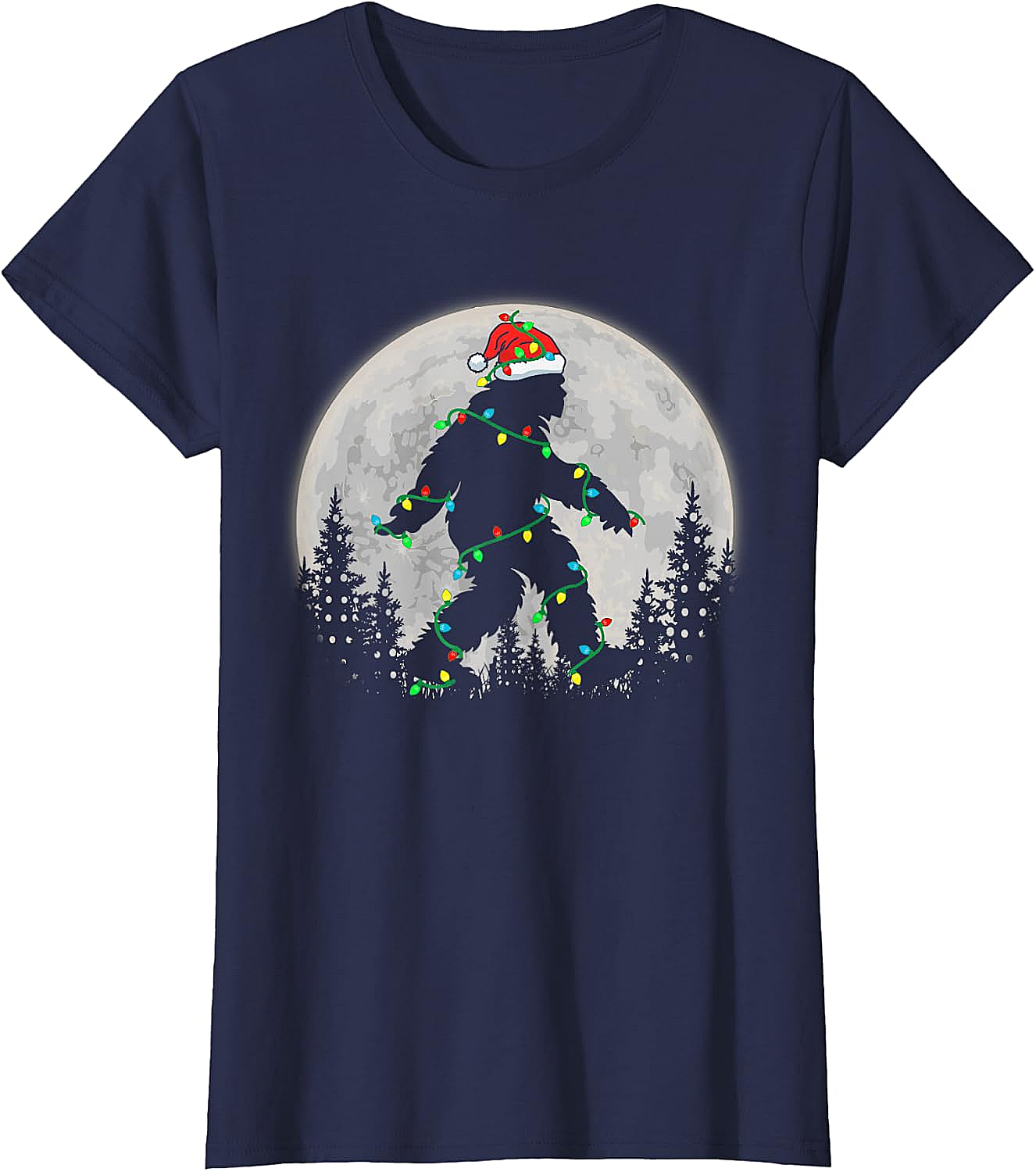 Bigfoot Santa Christmas Tree Lights Funny Xmas Sasquatch T-Shirt