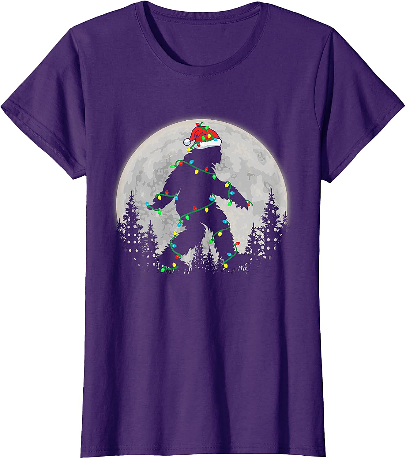 Bigfoot Santa Christmas Tree Lights Funny Xmas Sasquatch T-Shirt