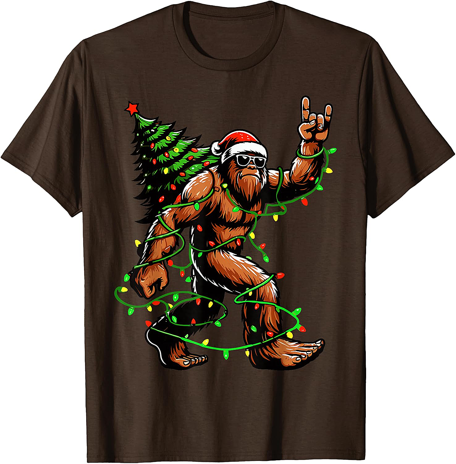  Funny Santa Bigfoot Christmas Tree Xmas Lights T-Shirt