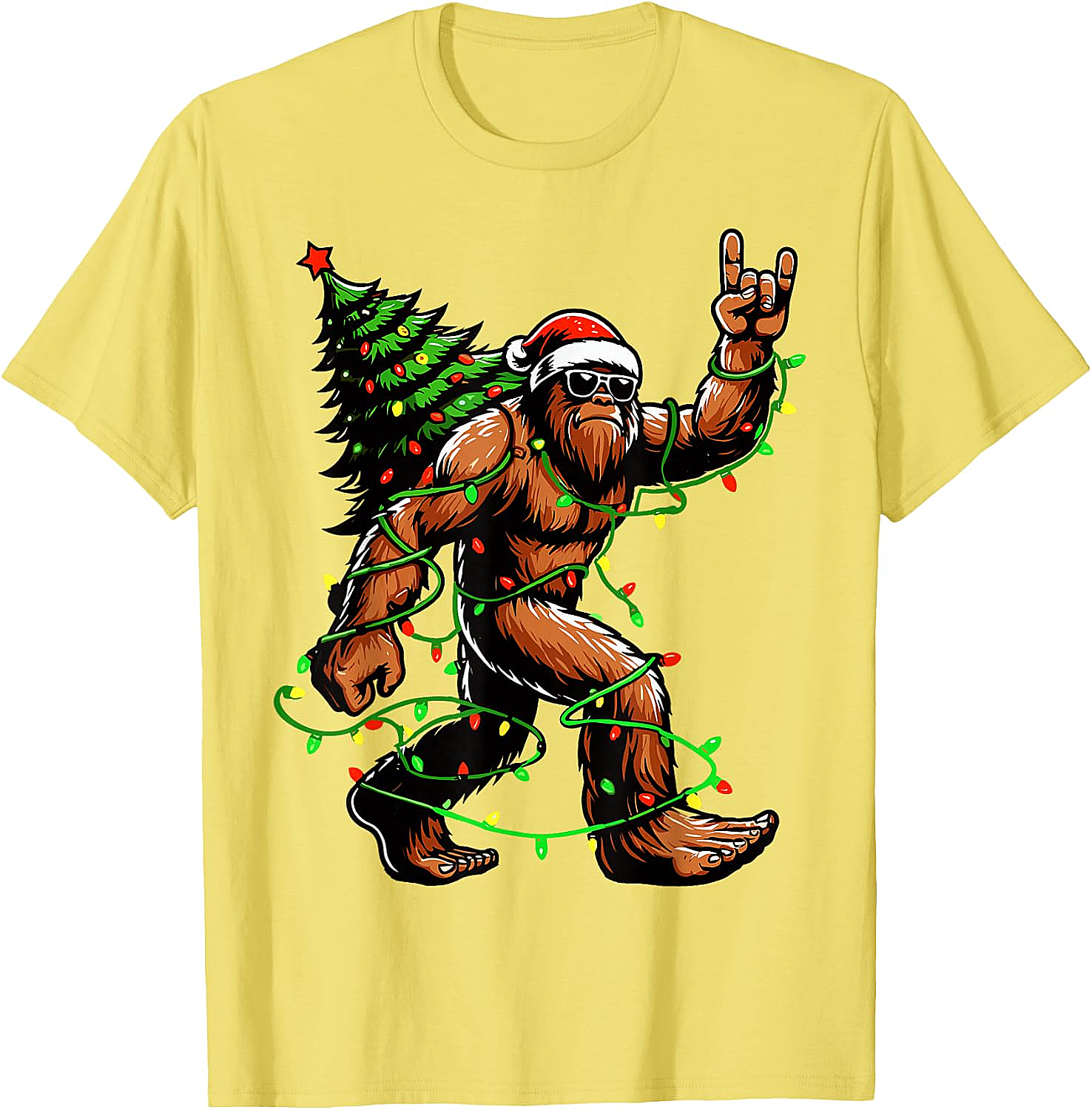  Funny Santa Bigfoot Christmas Tree Xmas Lights T-Shirt