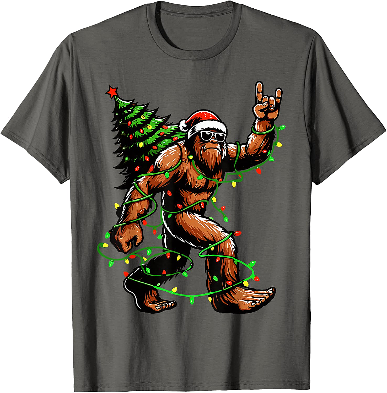  Funny Santa Bigfoot Christmas Tree Xmas Lights T-Shirt
