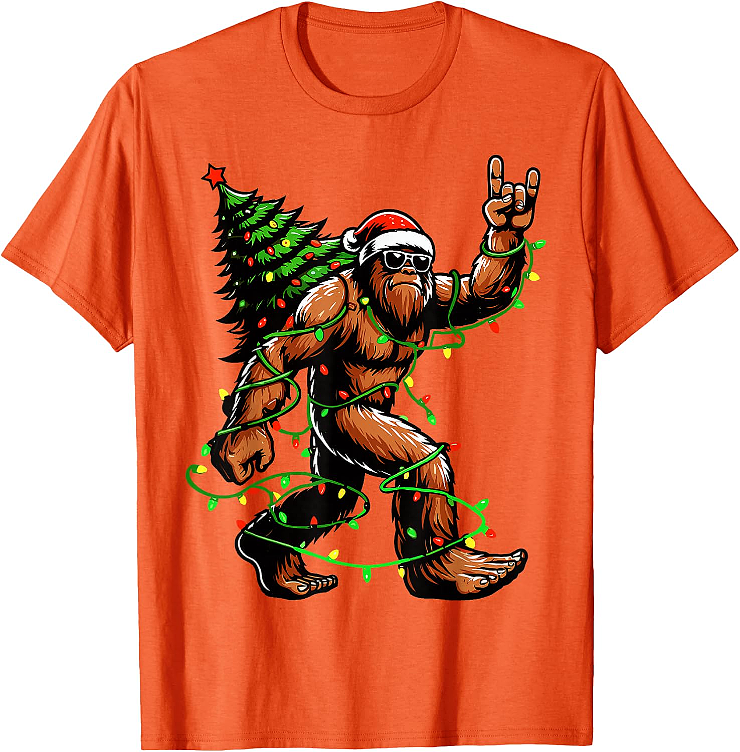  Funny Santa Bigfoot Christmas Tree Xmas Lights T-Shirt