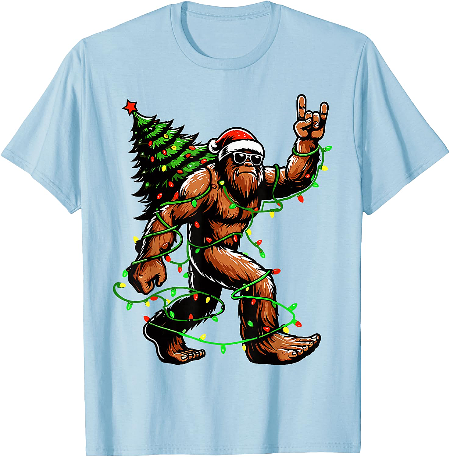  Funny Santa Bigfoot Christmas Tree Xmas Lights T-Shirt