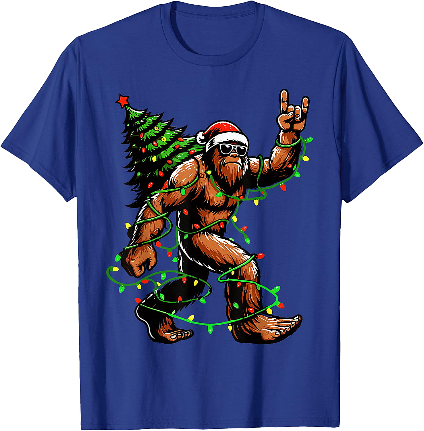  Funny Santa Bigfoot Christmas Tree Xmas Lights T-Shirt