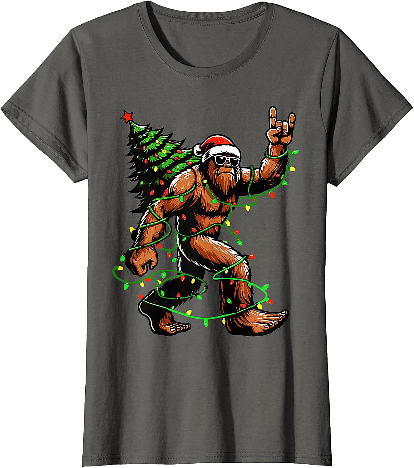  Funny Santa Bigfoot Christmas Tree Xmas Lights T-Shirt