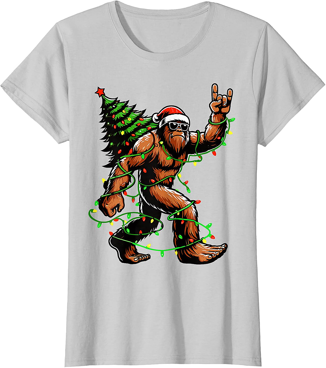 Funny Santa Bigfoot Christmas Tree Xmas Lights T-Shirt