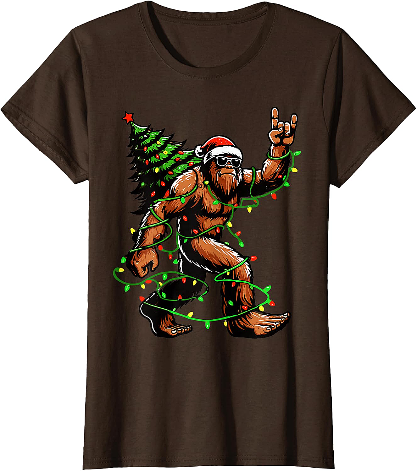  Funny Santa Bigfoot Christmas Tree Xmas Lights T-Shirt