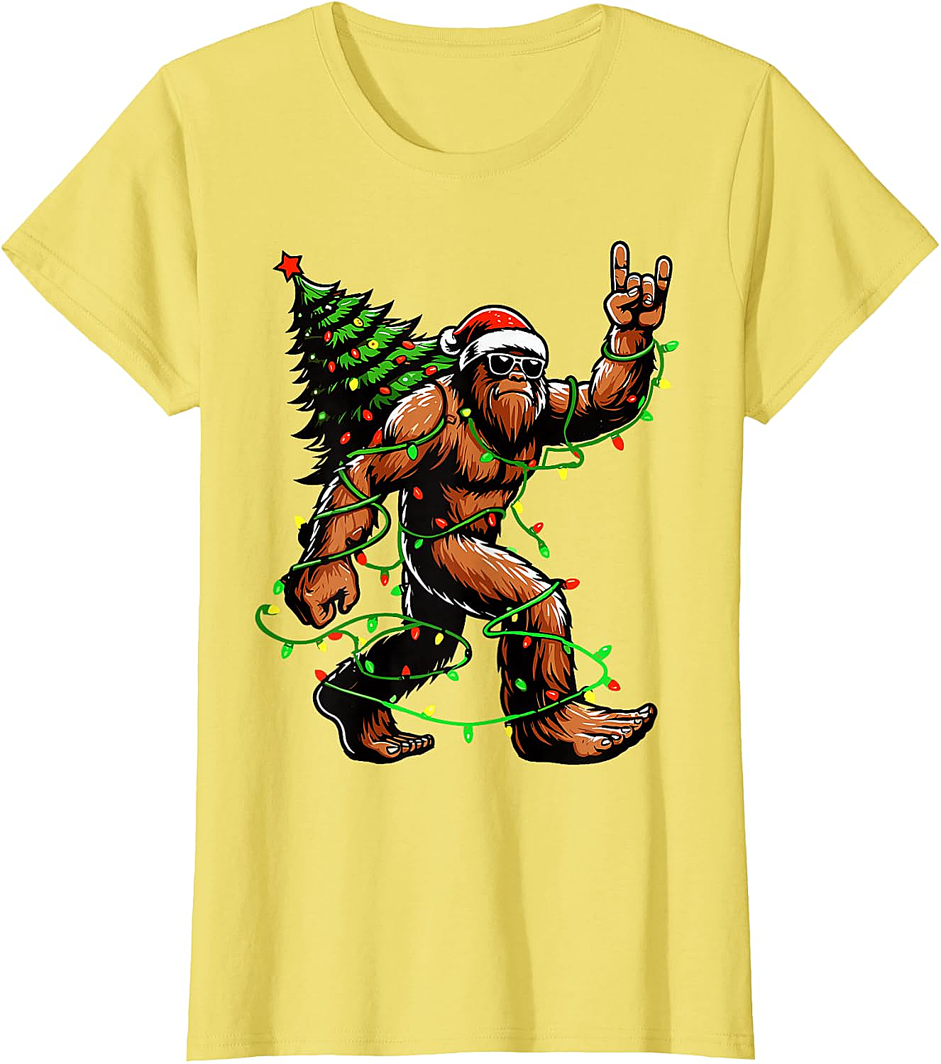  Funny Santa Bigfoot Christmas Tree Xmas Lights T-Shirt