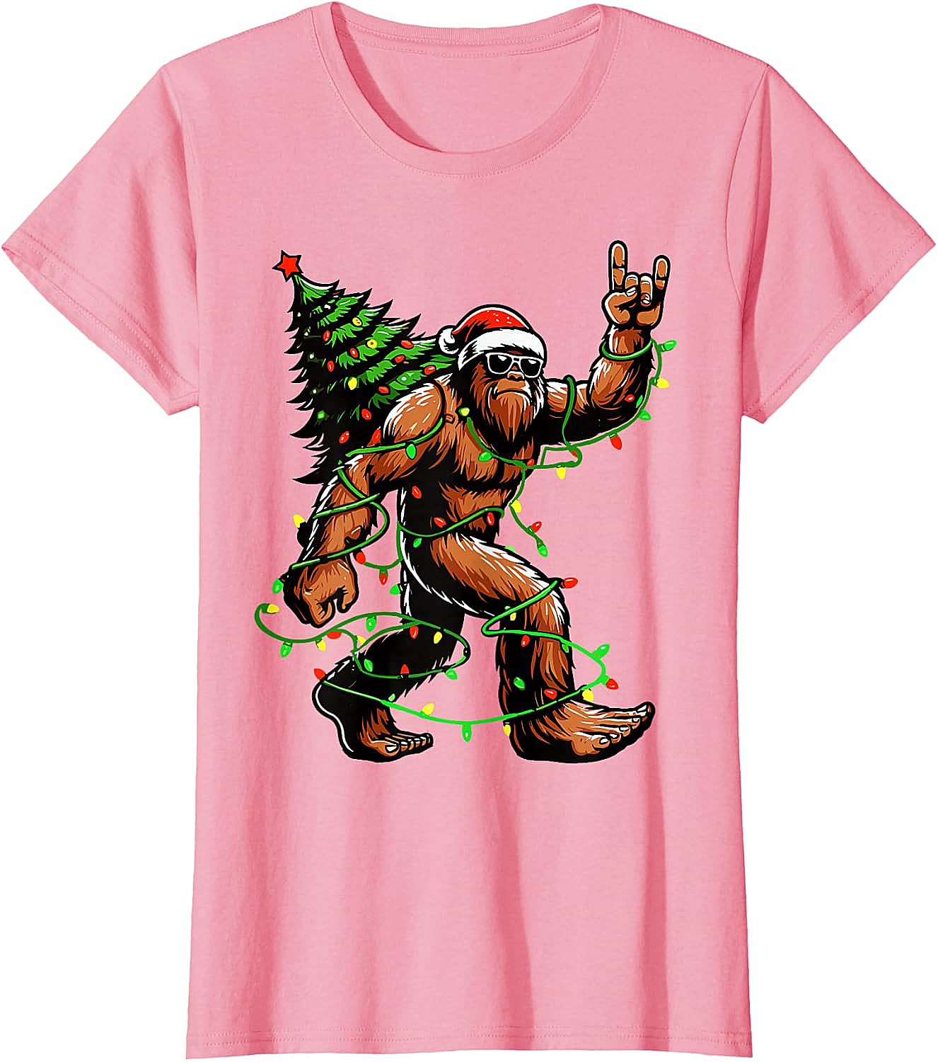  Funny Santa Bigfoot Christmas Tree Xmas Lights T-Shirt