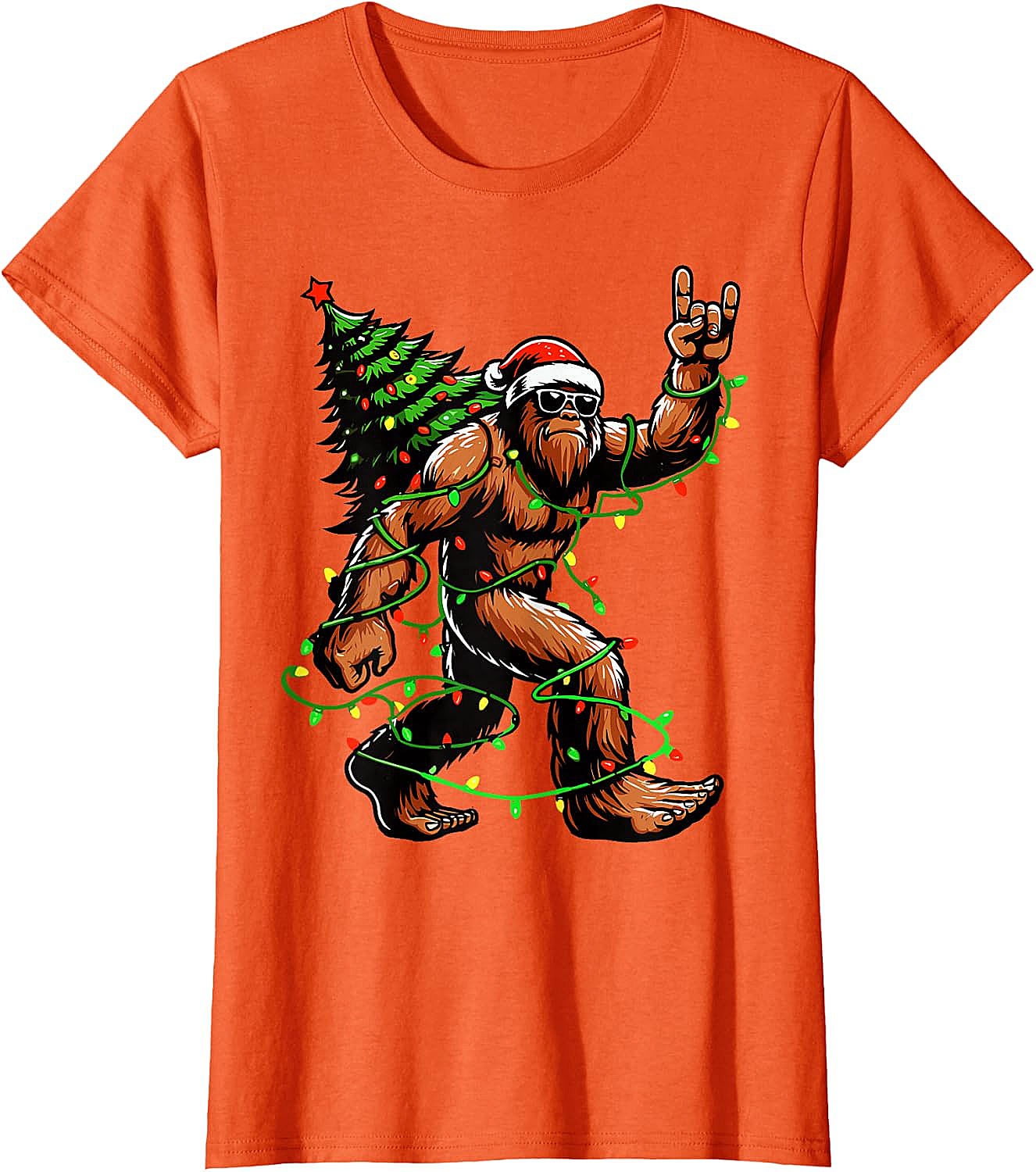  Funny Santa Bigfoot Christmas Tree Xmas Lights T-Shirt
