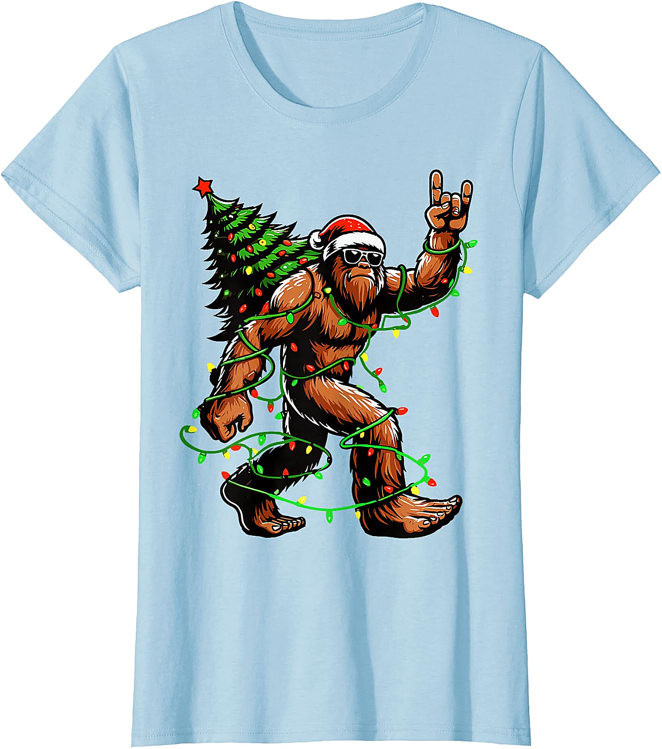  Funny Santa Bigfoot Christmas Tree Xmas Lights T-Shirt