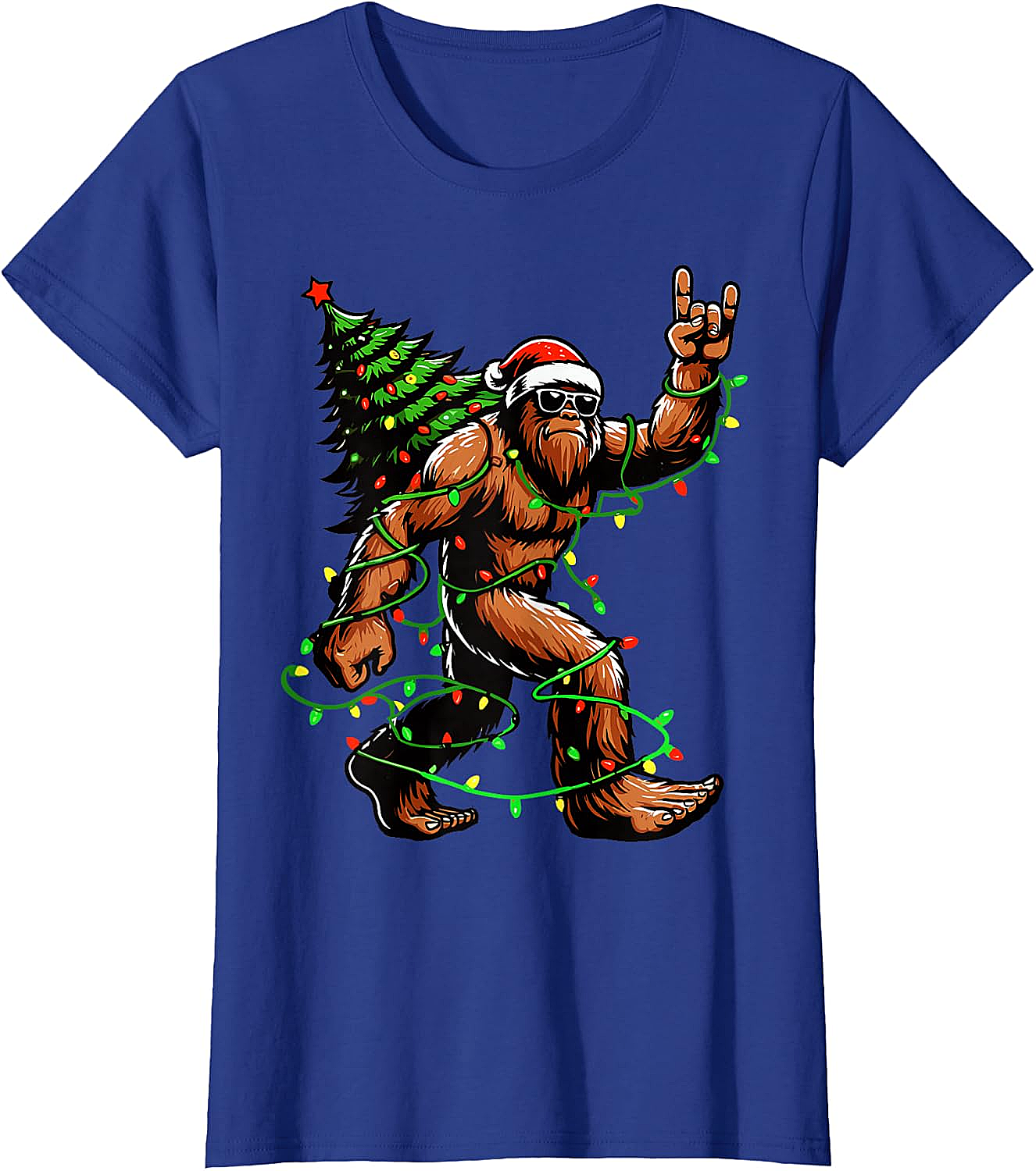  Funny Santa Bigfoot Christmas Tree Xmas Lights T-Shirt