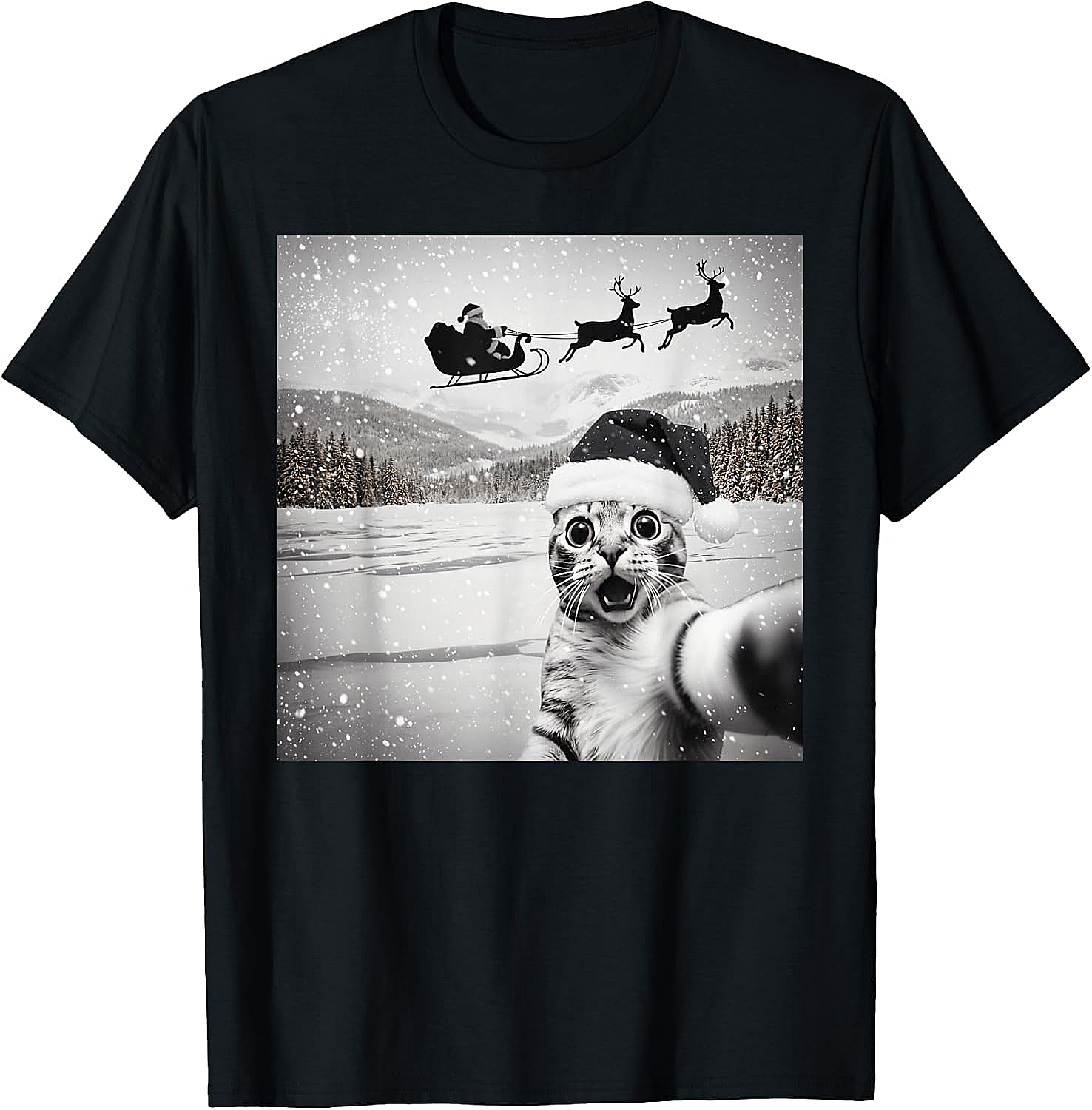 Cat Selfie Santa Funny Christmas T-Shirt - Unisex Tee