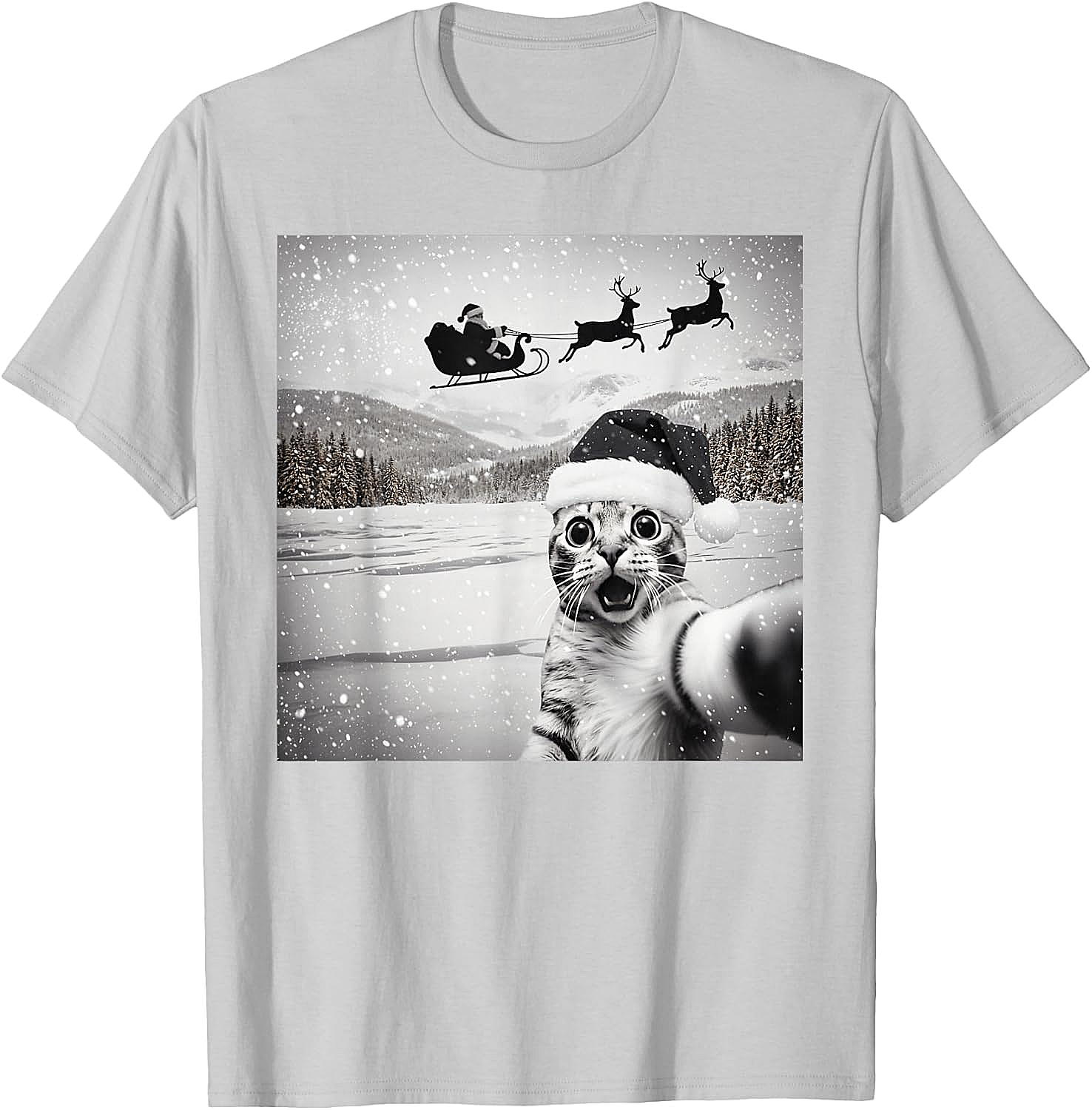  Cat Selfie Santa Funny Christmas T-Shirt - Unisex Tee