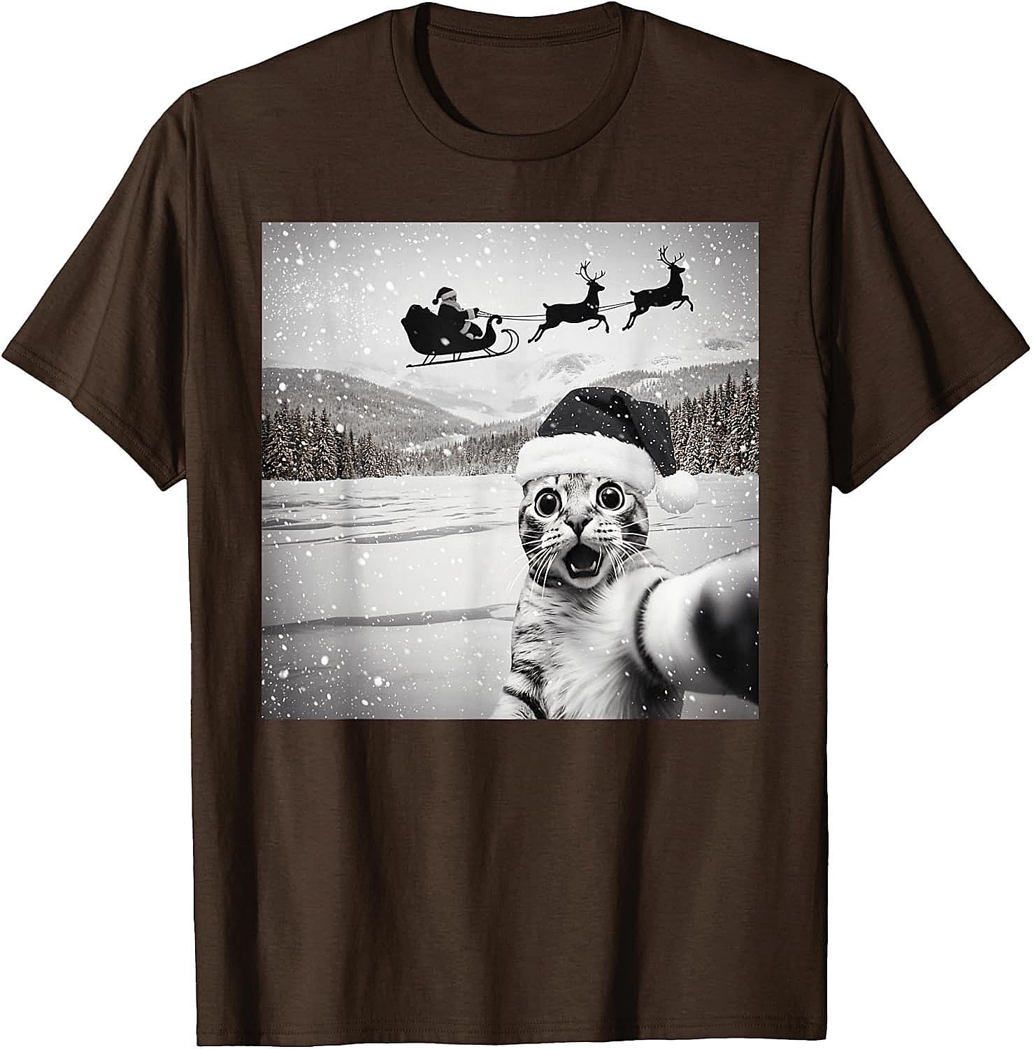  Cat Selfie Santa Funny Christmas T-Shirt - Unisex Tee