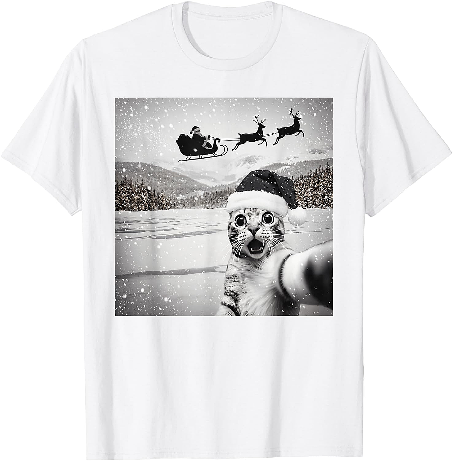  Cat Selfie Santa Funny Christmas T-Shirt - Unisex Tee