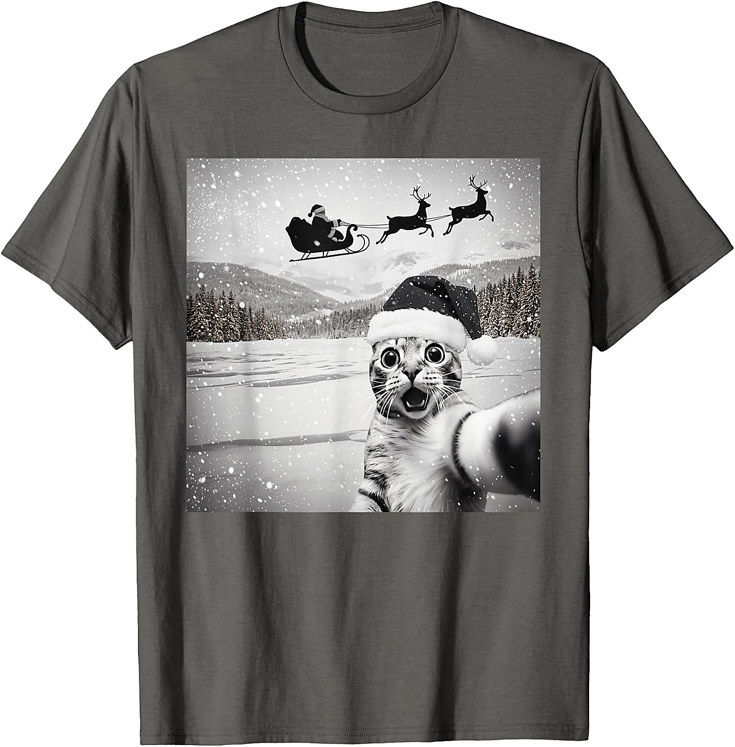  Cat Selfie Santa Funny Christmas T-Shirt - Unisex Tee