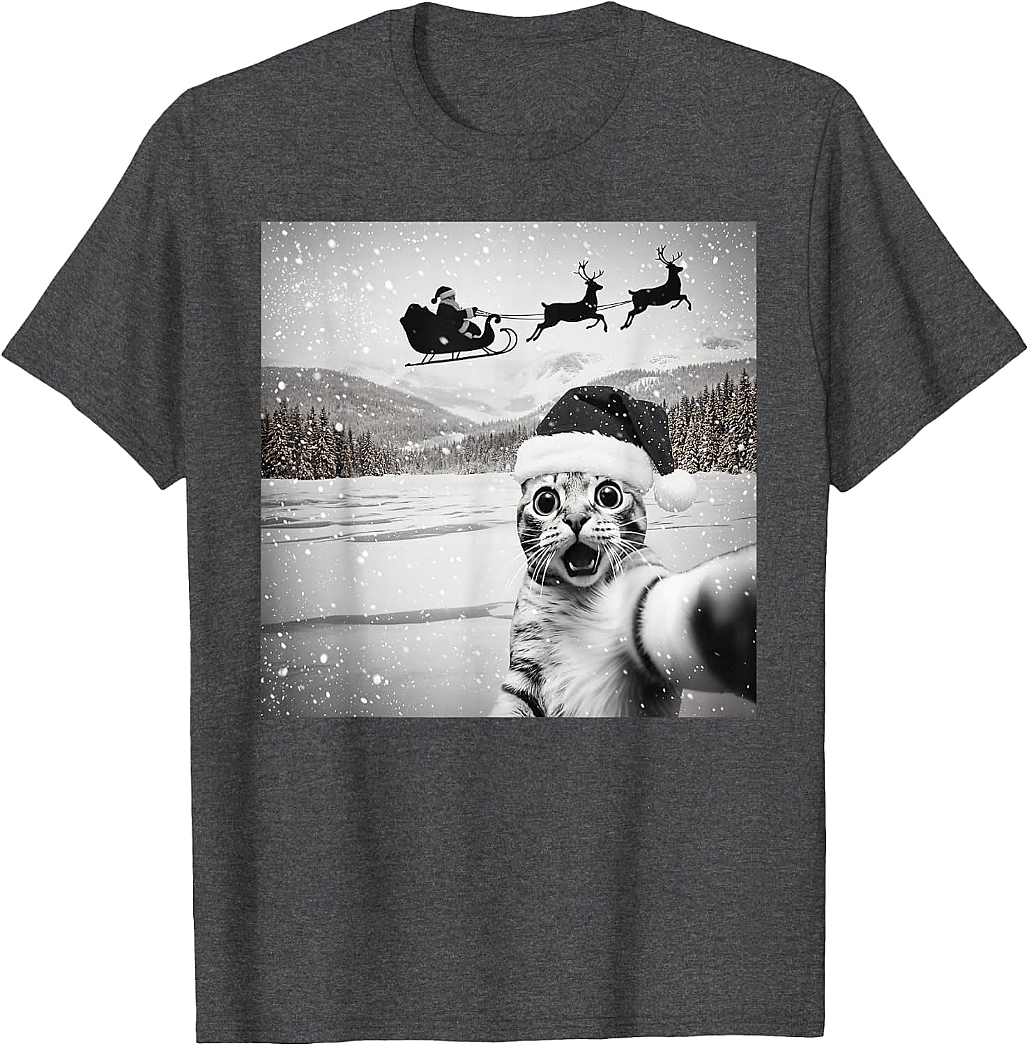  Cat Selfie Santa Funny Christmas T-Shirt - Unisex Tee