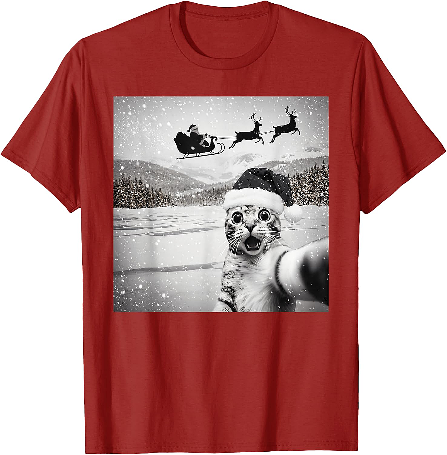  Cat Selfie Santa Funny Christmas T-Shirt - Unisex Tee