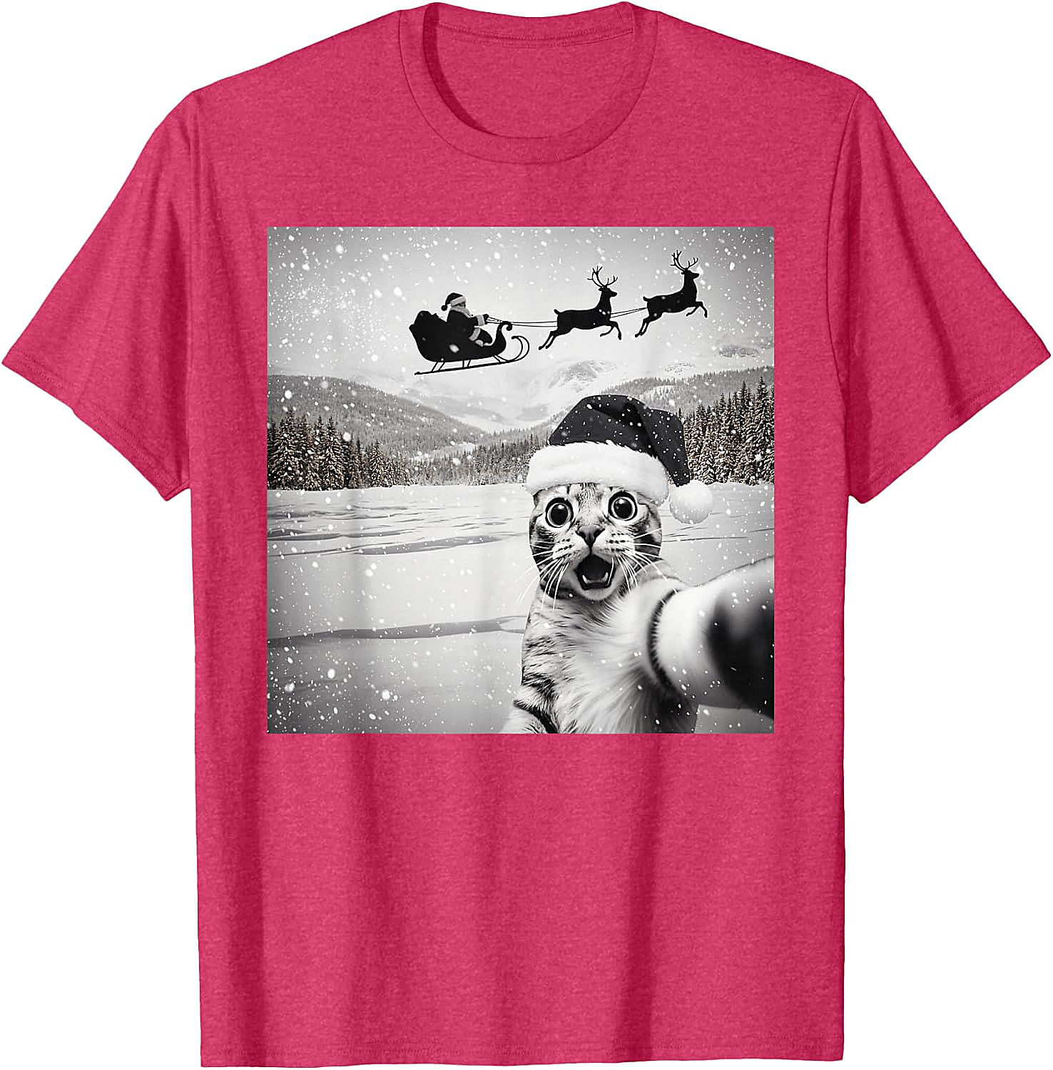  Cat Selfie Santa Funny Christmas T-Shirt - Unisex Tee