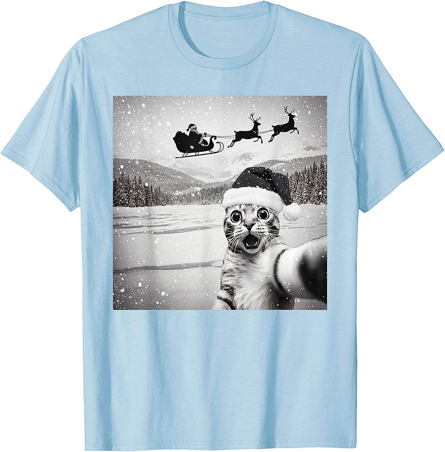  Cat Selfie Santa Funny Christmas T-Shirt - Unisex Tee