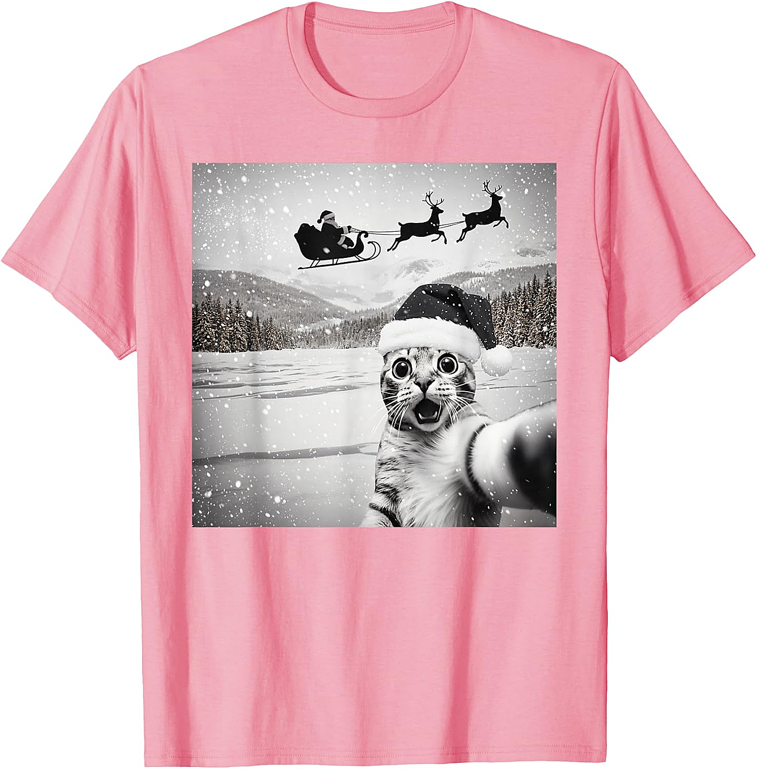  Cat Selfie Santa Funny Christmas T-Shirt - Unisex Tee