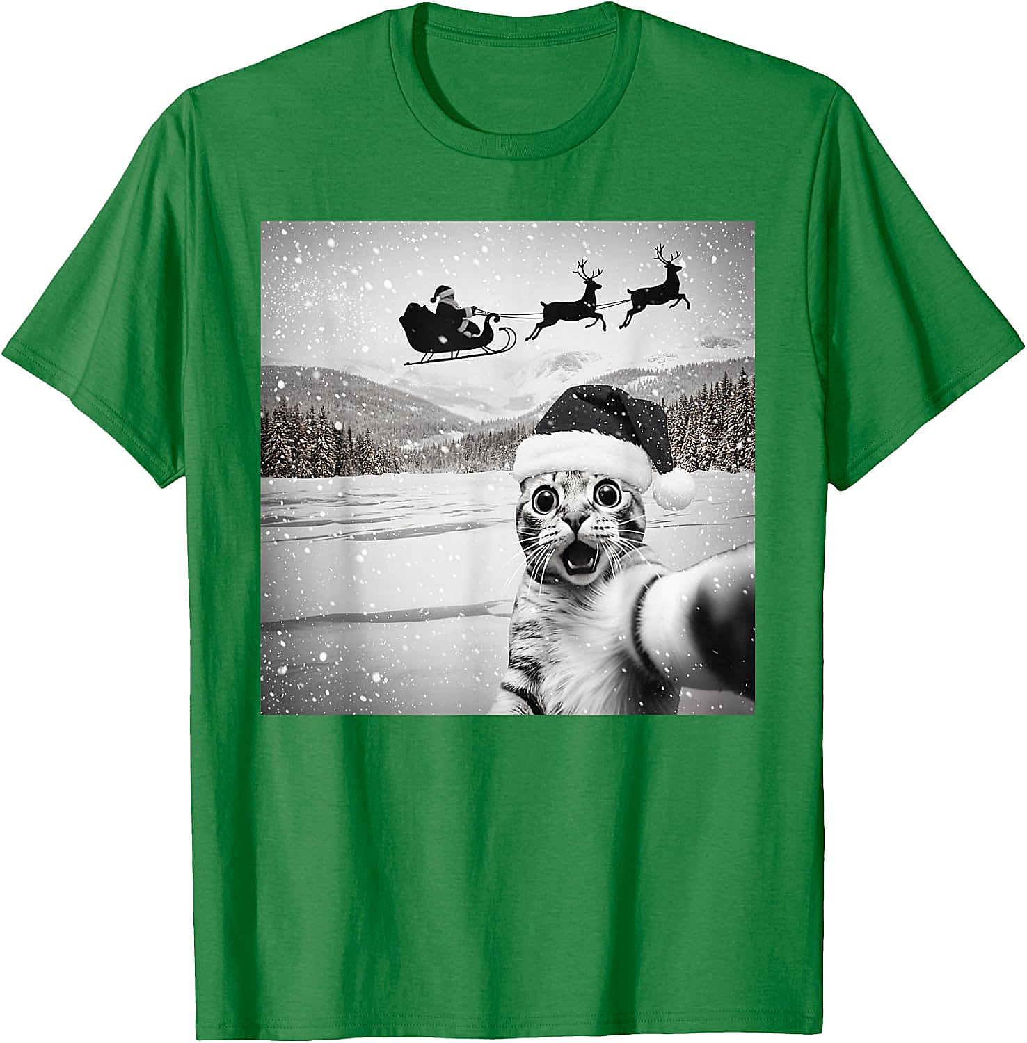  Cat Selfie Santa Funny Christmas T-Shirt - Unisex Tee