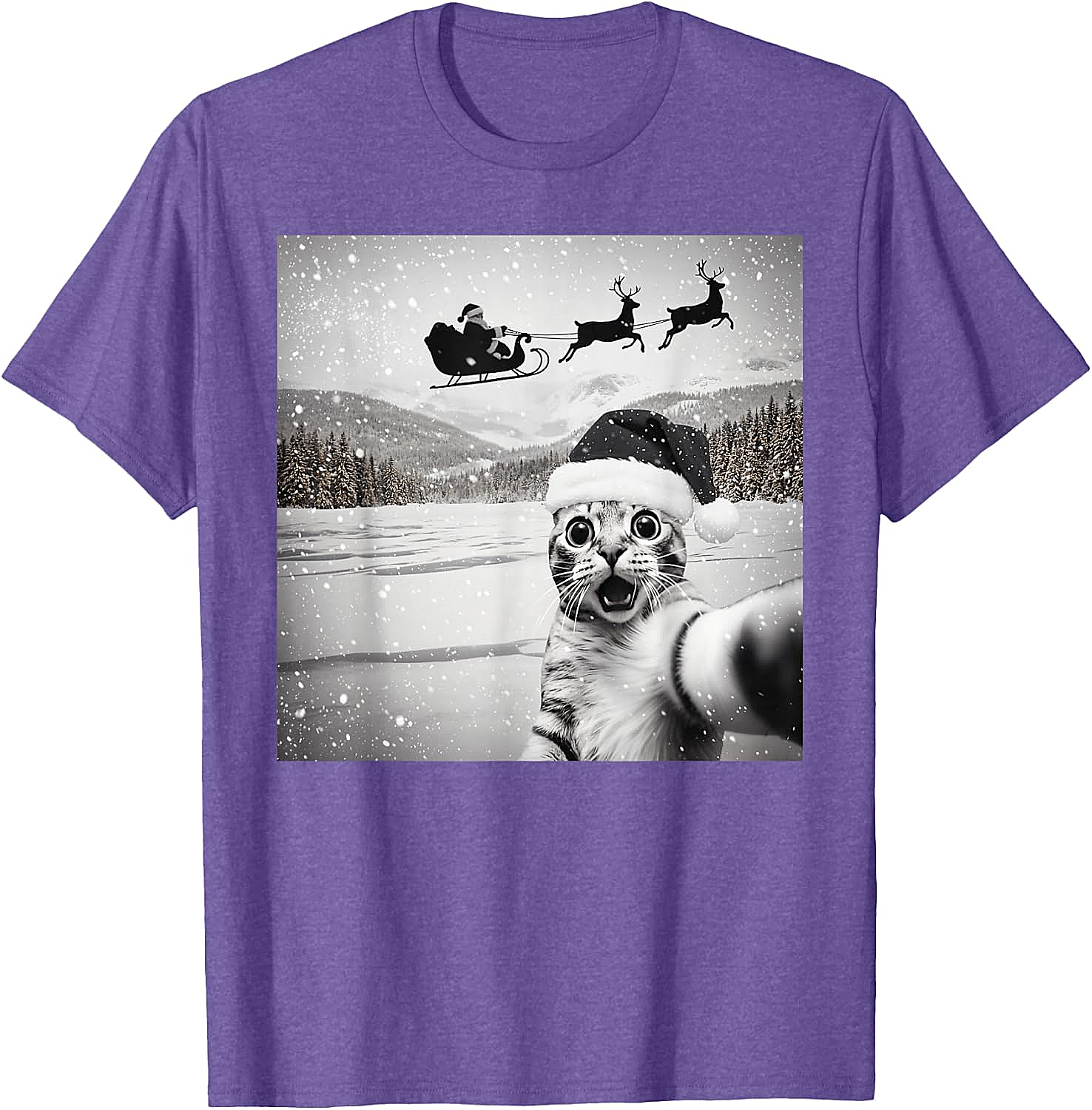  Cat Selfie Santa Funny Christmas T-Shirt - Unisex Tee
