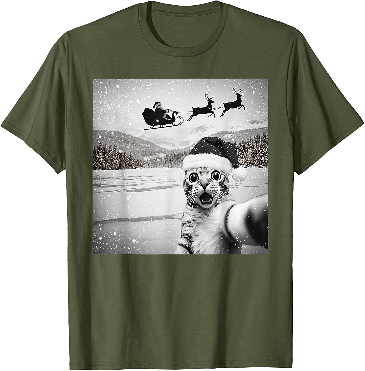  Cat Selfie Santa Funny Christmas T-Shirt - Unisex Tee
