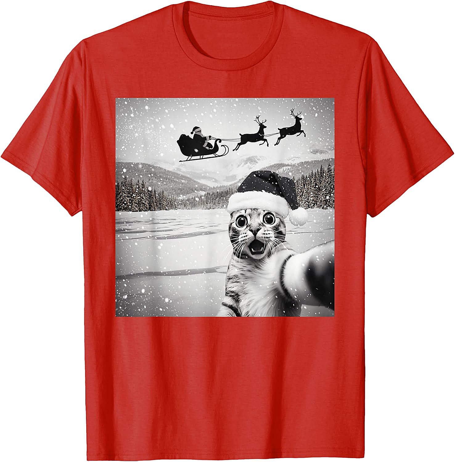 Cat Selfie Santa Funny Christmas T-Shirt - Unisex Tee