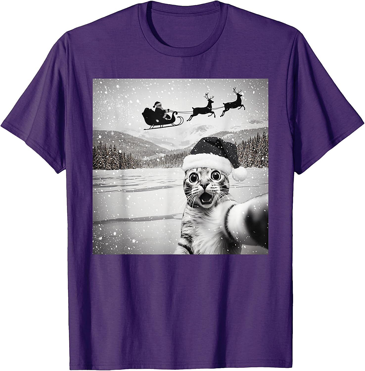  Cat Selfie Santa Funny Christmas T-Shirt - Unisex Tee