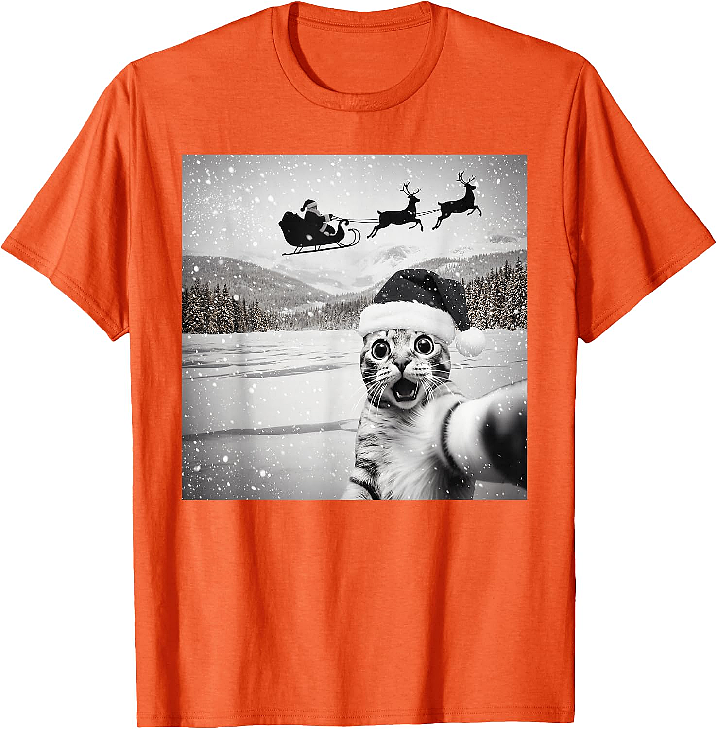  Cat Selfie Santa Funny Christmas T-Shirt - Unisex Tee