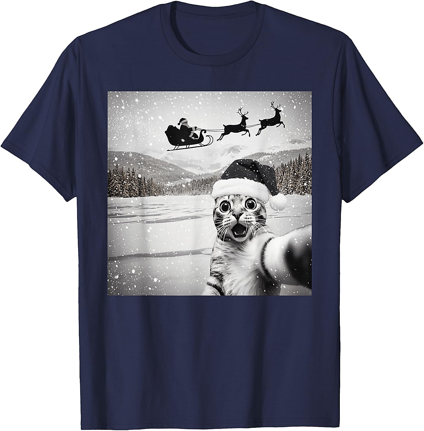  Cat Selfie Santa Funny Christmas T-Shirt - Unisex Tee