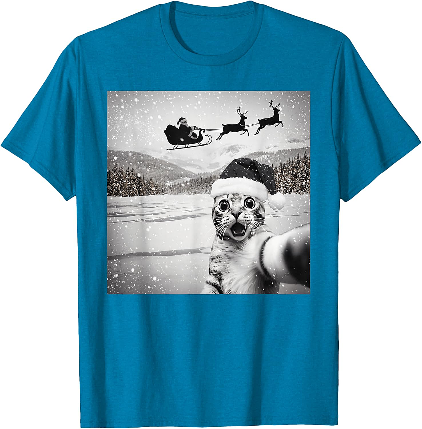  Cat Selfie Santa Funny Christmas T-Shirt - Unisex Tee