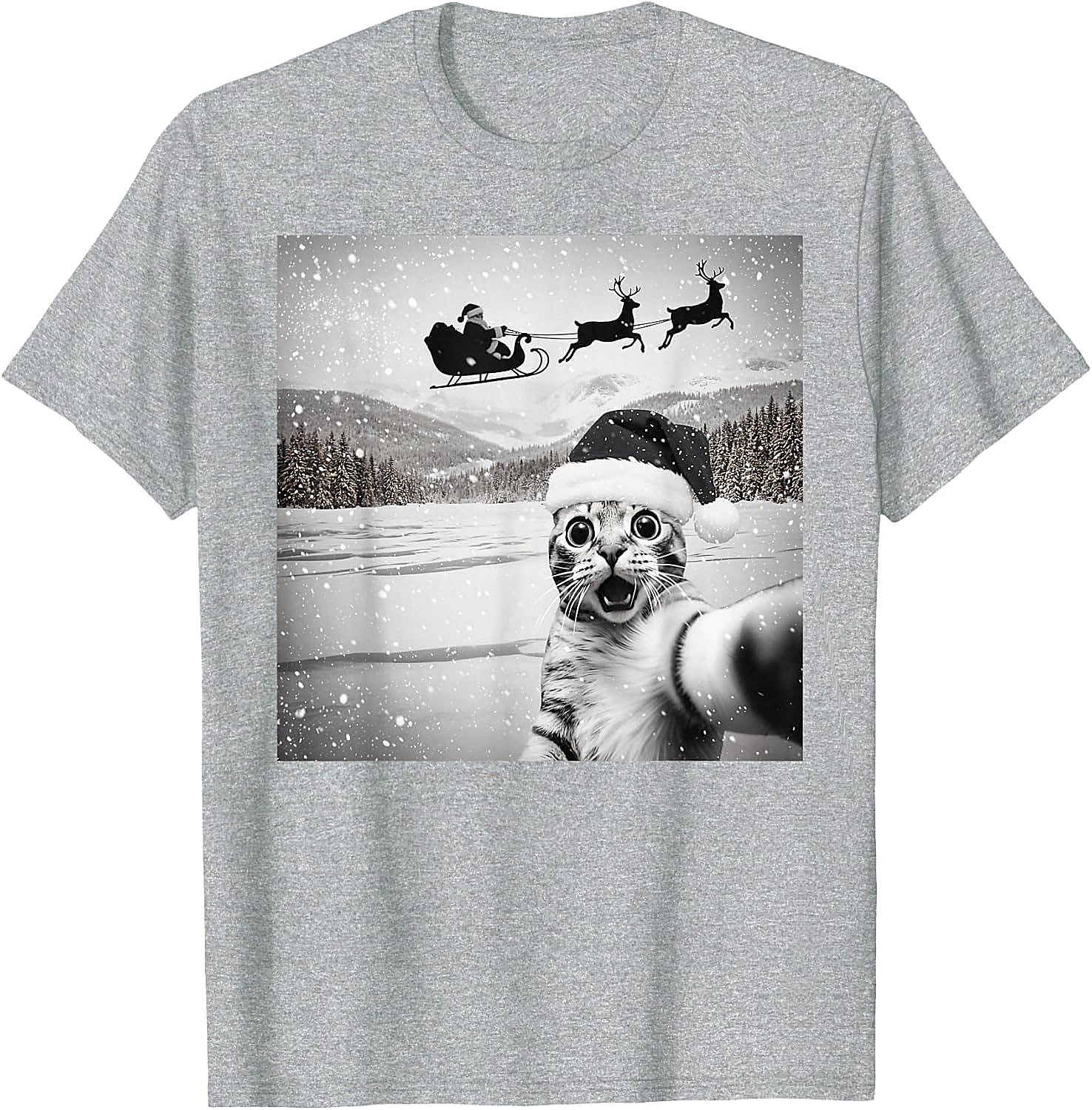  Cat Selfie Santa Funny Christmas T-Shirt - Unisex Tee
