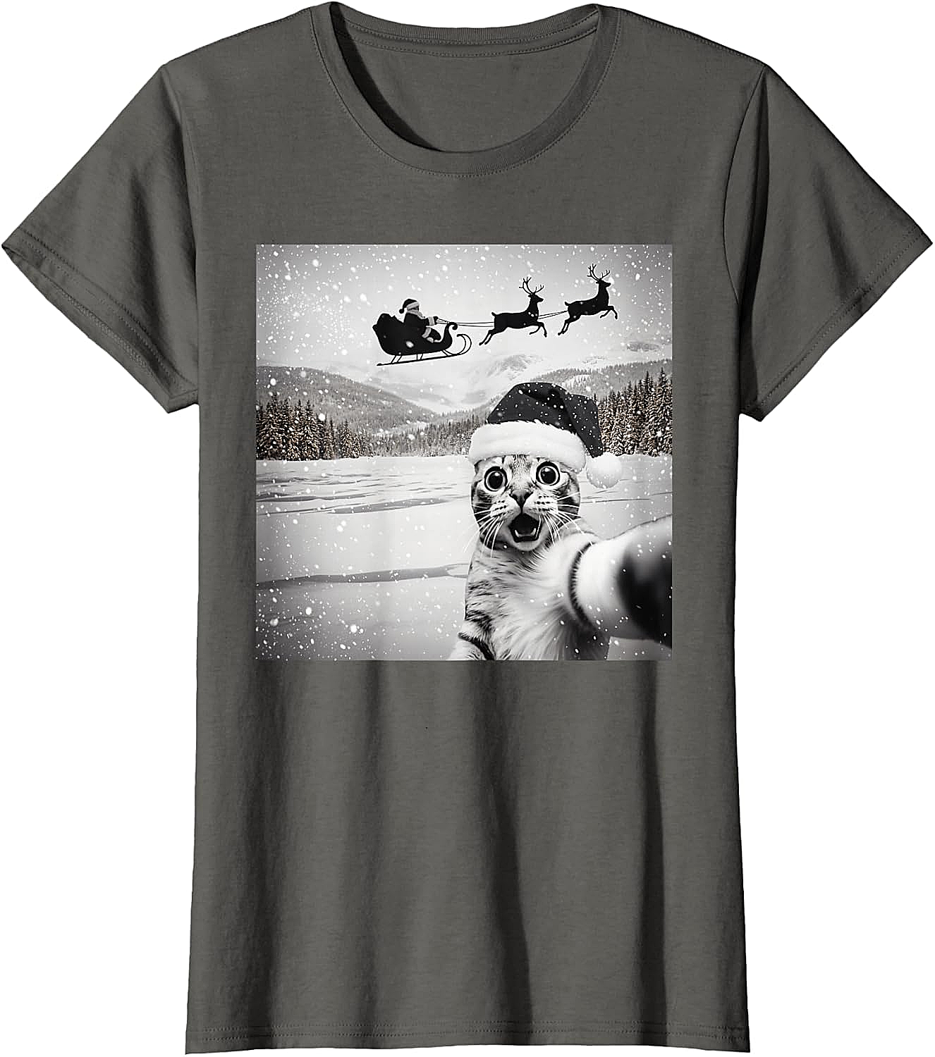  Cat Selfie Santa Funny Christmas T-Shirt - Unisex Tee