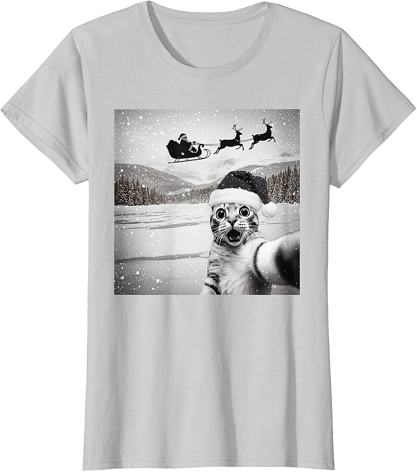  Cat Selfie Santa Funny Christmas T-Shirt - Unisex Tee