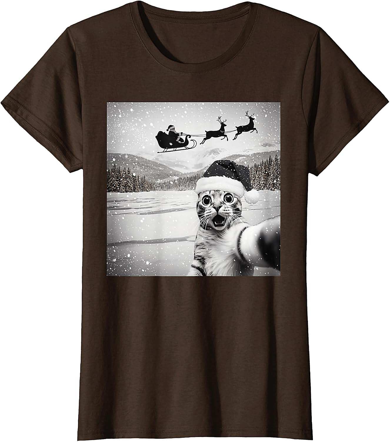  Cat Selfie Santa Funny Christmas T-Shirt - Unisex Tee